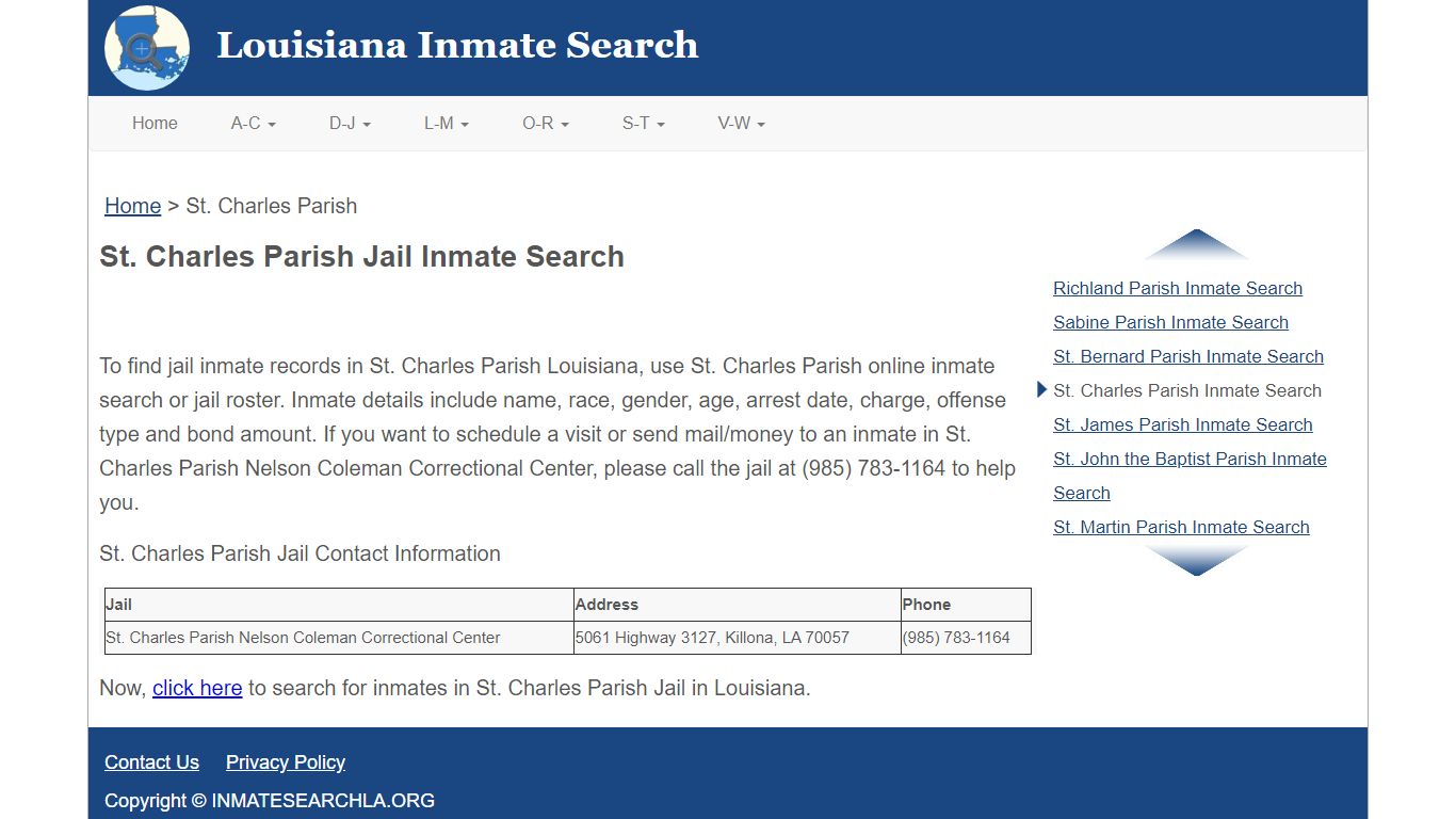 St. Charles Parish LA Jail Inmate Search